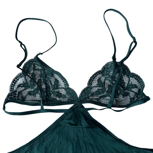 LA SENZA BABYDOLL CAMI TOP WOMENS M DARK GREEN SHEER LACE BRA SEXY  LINGERIE - Picture 12 of 15